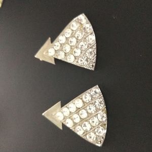 UEC Dramatic triangle. pierced, clear rhinestones set in silver, Fan style.